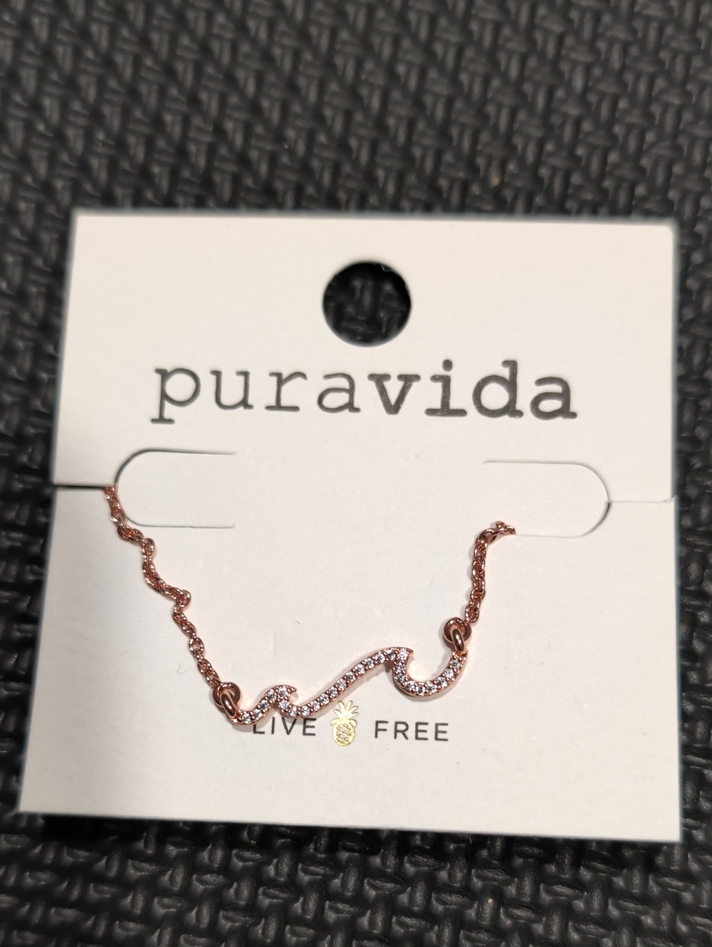Pura Vida Rose Gold Wave Pendant Necklace with Crystal Accents